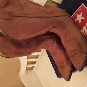 Tony Lama Brown Western Cowboy Boots with Suede Texture
